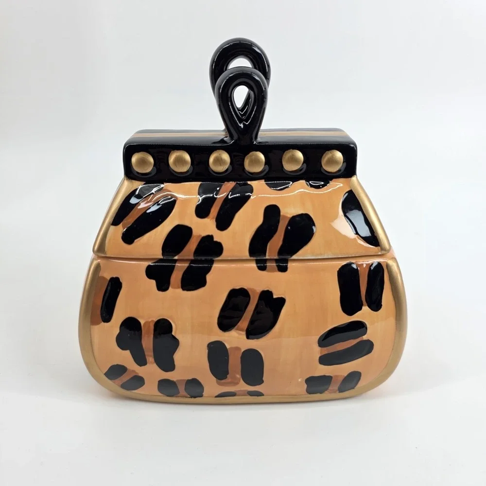 David's Cookies Jar Leapord Print Handbag Black Orange Cookie Jar #BL-4217s New